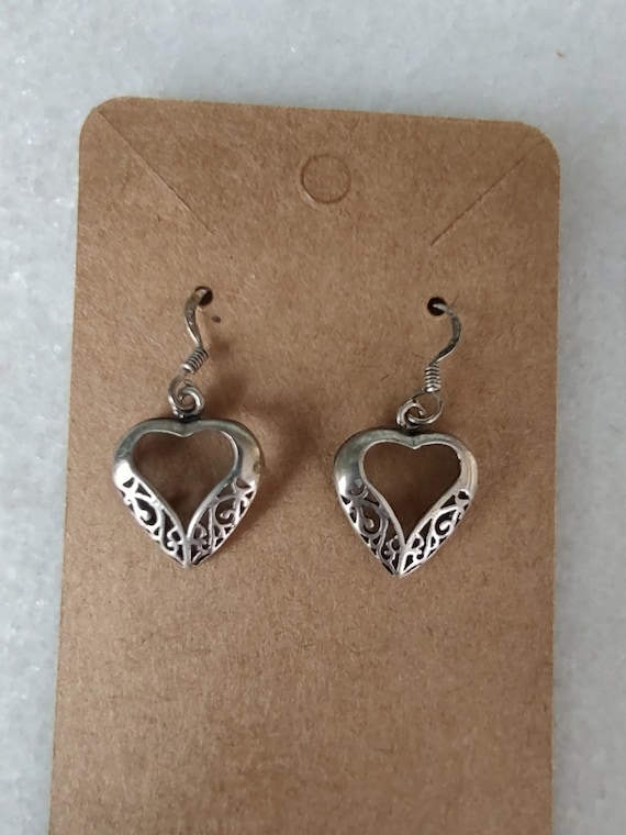 Vintage Silver Heart Earrings 925 Sterling Small -