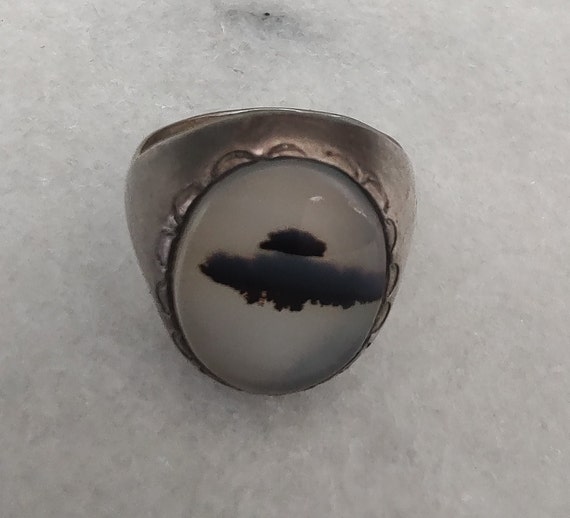 Vintage Dendritic Agate Or Opal MW Silver Ring - … - image 3