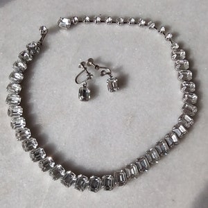 Vintage Emerald Cut Choker Necklace & Earring Set Glass