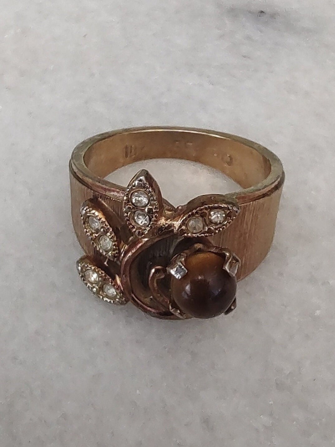 Vintage Sun Speck 18K Gold Plated Ring Tigers Eye- Size 5.75 - EE10