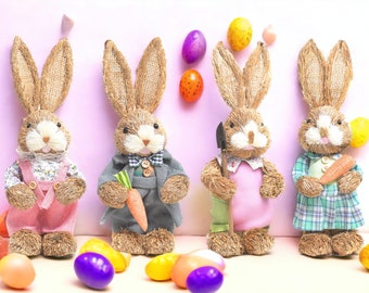 Adorables décorations de lapin en paille - Charmante fête de Pâques, maison, jardin, décoration de mariage, parfaites pour les accessoires photo et les travaux manuels