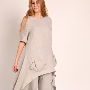 Gray Natural Linen Tunic, Linen Long Top, Linen Clothing, Summer Tunic, Plus Size Clothing, Asymmetric Tunic, Minimalist Boho Women Tunic