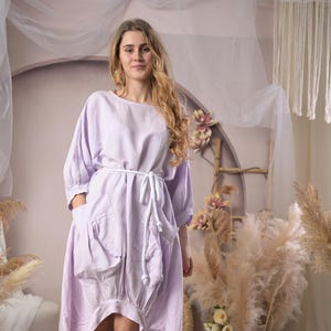 Purple Loose Linen Dress Women, Balloon Hem Asymmetrical Linen Dress, Flowing Pale Purple Summer Dress, Casual Oversized Linen Clothing
