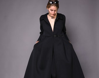 Spring Black Neoprene Coat,  Minimalist Modern Designer Outerwear, Elegant Women's Coat, Avant Garde Jacket