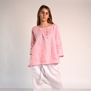 Linen Shirt Women, Pink Linen Shirt, Summer Linen Blouse, Linen Top for Women,