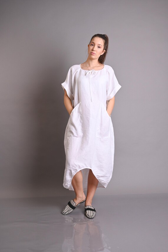chinese dress ladies High Turtle Detail Neck Short Sleeve Loose Fit Long Dress – John Paul Ataker main image 1