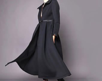 Black Neoprene Coat – Handmade Minimalist Trench, Plus Size Outerwear, Spring Clothing