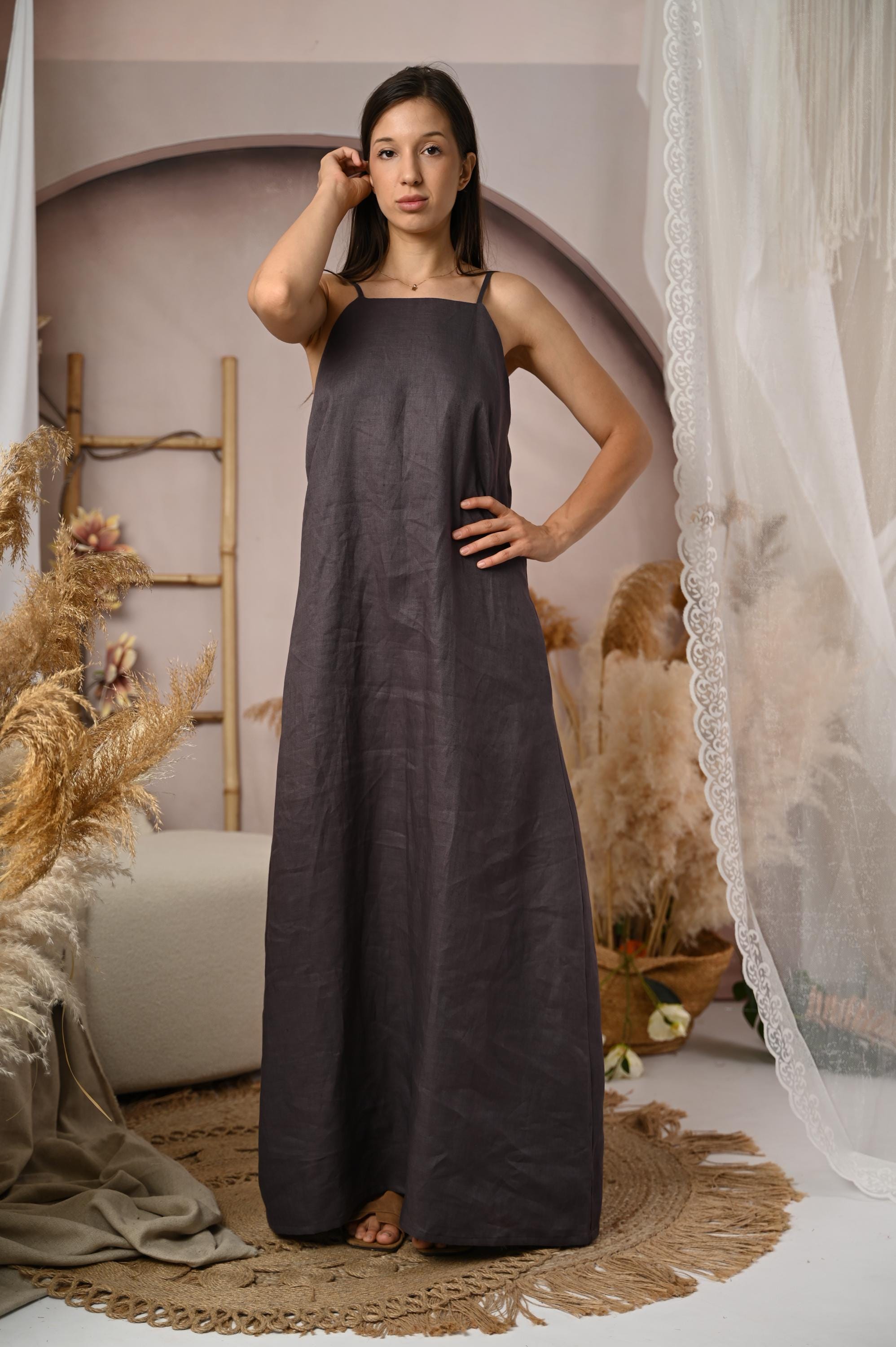 chinese dress ladies Flax-Full Dress - Linen Maxi Dress