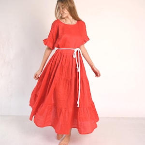 Orange Red Linen Dress, Long Caftan, Linen Long Bridesmaid Dress, Prom Linen Dress , Maxi Long Kaftan Dress, Plus Size Dress, Maxi Dress