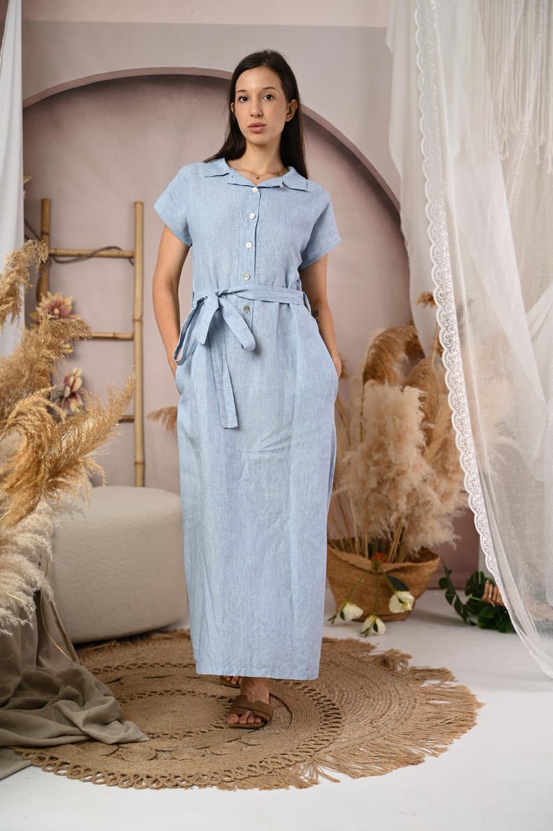 floral long sleeve maxi dress With Belt Length:Regular | Leg 80cm Light Blue Slip with enghal16249