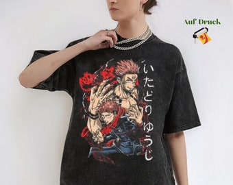 Manga Oversized Anime Tshirt - Zwart gewassen Anime T-shirt - Grafisch Manga T-shirt - Anime Lover Shirt - Anime Gym Pumpcover