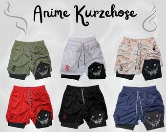 Anime y2k Gym Shorts - Heren Fitness Training Shorts - 2 in 1 Sport Sneldrogende Workout Shorts - Zomershorts - Merch Anime Shorts