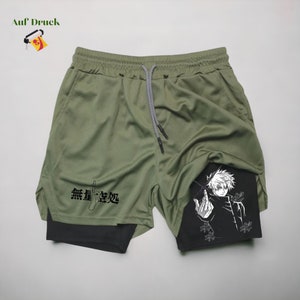 Herren Anime Y2K Streetwear Mesh Gym Shorts Sommer Fitness & Basketball Shorts, Schnelltrocknend Shorts, Anime Merch, Anime Manga Shorts Grün