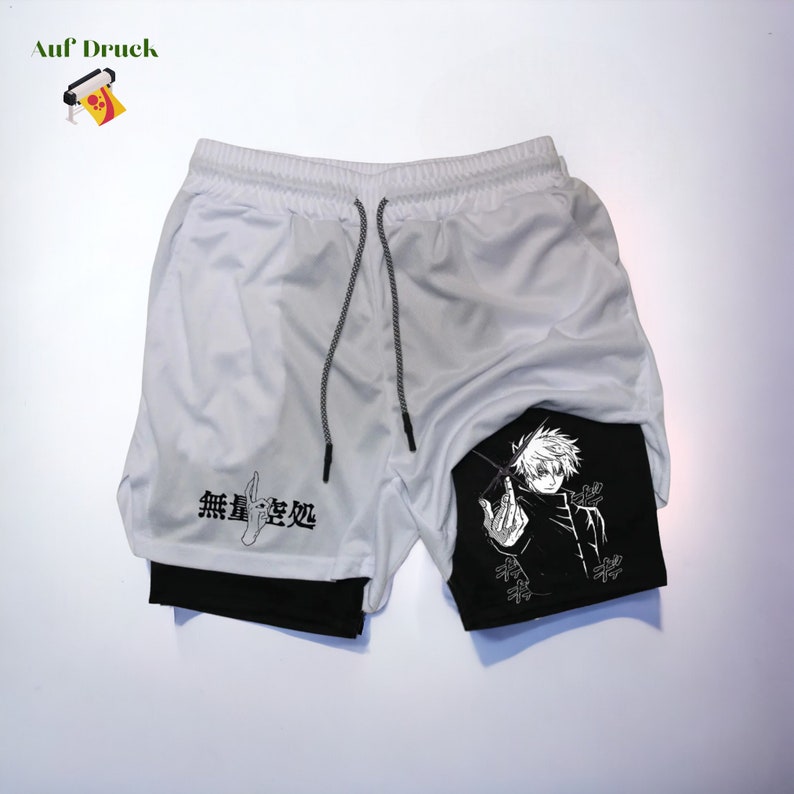 Herren Anime Y2K Streetwear Mesh Gym Shorts Sommer Fitness & Basketball Shorts, Schnelltrocknend Shorts, Anime Merch, Anime Manga Shorts Weiß