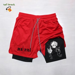 Herren Anime Y2K Streetwear Mesh Gym Shorts Sommer Fitness & Basketball Shorts, Schnelltrocknend Shorts, Anime Merch, Anime Manga Shorts Rot