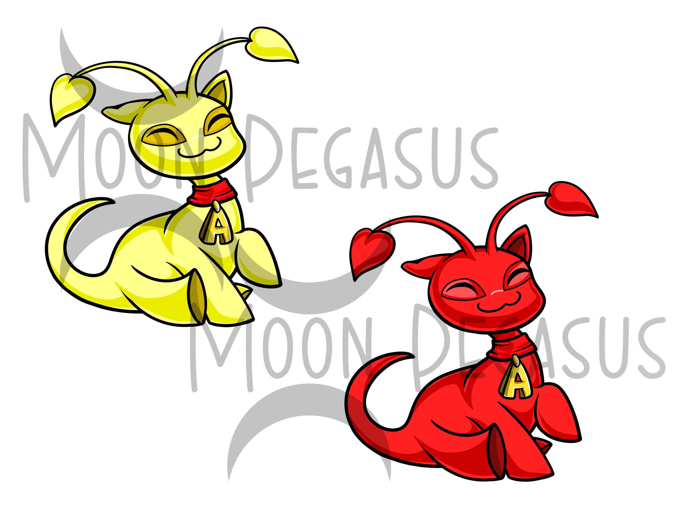 Neopets Aisha Clipart, Four Colors of Basic Aishas in a Cute Sitting