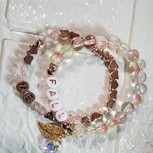 Amor-próprio, conjuntos de pulseiras "inspiradoras" com contas de vidro artesanais | para mulheres e meninas | conjunto de 2 peças | contas de aura coloridas | pingentes em formato de gota |