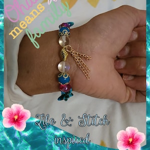 Lilo and Stitch inspired ,  Handcrafted &quot;colorful Faux Turquoise Starfish fancy -stretch &quot; Bracelet w / tassel  | For Women Girls | Beachy
