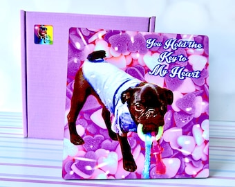 Black Pug Acrylic Art Print: You Hold the Key to My Heart, Dog Lover Decor