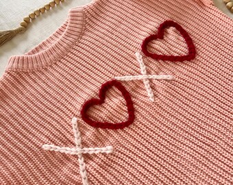 Valentine’s Day, XOXO, Hearts, Hugs & Kisses, Love Sweater for Women, Adult, Chunky Knit Sweater, Mommy and Me Matching, Valentine’s Gift