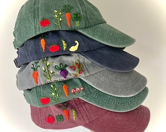 Hand Embroidered Vegetable Garden Hat: Custom Plant Cap