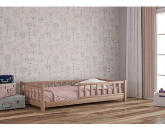 Kleinkind-Bodenbett, Bodenbett, Kinderbett mit Lattenrost und Rausfallschutz,Montessori-Bodenbett,Bett mit Schienen,Lit enfant, Letto per bambini