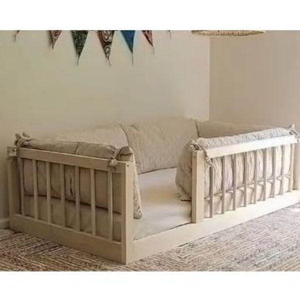 Lit au sol pour tout-petits, Bodenbett, Kinderbett avec Lattenrost, Lit pour tout-petits à lattes, Lit Montessori, Lit avec rails, Lit enfant, Letto per bambini