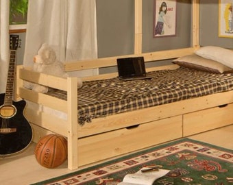 Kinderbett mit Schubladen, Kinderbett mit Schubladen, Kleinkindbett mit Lattenrost, Montessori-Bett, Bett mit Gitter, Lit enfant, Letto per bambini