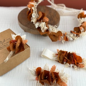 Couronne Léonie, de fleurs séchées dans les teintes Terracotta, accessoires pour coiffure de mariée, mariage bohème. image 7