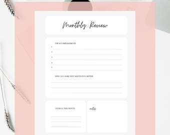 Printable Monthly Review Planner | Self-Reflection & Goal Setting Template | Instant Download