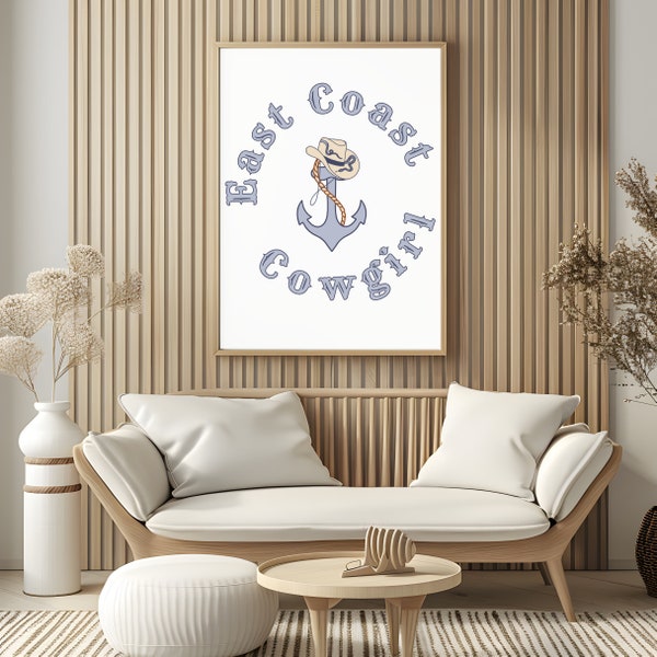 Coastal Cowgirl Digital Wall Art Print, East Coast Cowgirl Printable, for Preppy Cowgirl Dorm  Room Wall Decor