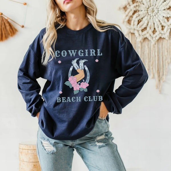 Coastal Cowgirl Beachy Sweatshirt, Cowgirl Surfer Rodeo Sweater for Her, Surf Aesthetic Ocean Inspired Gifts