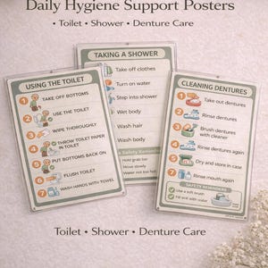 Dementia Bathroom Routine Posters, Alzheimer’s Hygiene Visual Guide, Caregiver Printable, Toilet Shower Steps
