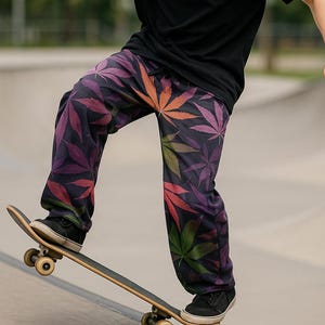 Pantalon de survêtement en feuille de cannabis Homme ou femme | Pantalon de pyjama en forme de feuille d'arbre | 420 Vêtements de nuit pour stoner | Loungewear imprimé marijuana | Pantalon de pyjama Weed