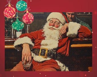 Jigsaw Puzzle: Norman Rockwell Vintage Style Puzzle Tired Santa Drinking Milk, Christmas Puzzle, Holiday Gift, 30-1000 Pieces