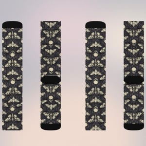 Gothic Death Moth and Skull Socks, Goth Footwear,  Dark Aesthetic, Edgy Fashion  Alternative Gift