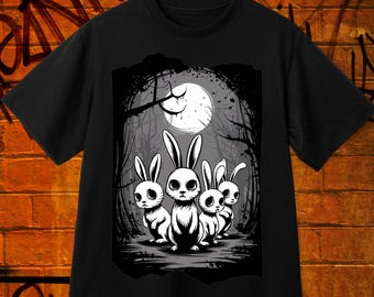 T-shirt Goth Spooky Bunny, comfortabele kleuren, griezelig schattig Wierdcore-paascadeau voor goth, donkere esthetiek, alternatief paas-T-shirt