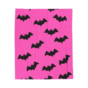 Velveteen Plush Blanket, Pink Goth Blanket with Black Bats - Halloween Decor, Pastel Goth Dorm Decorfor Home or College Soft Throw Blanket