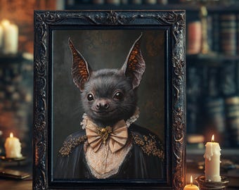 Gothic Victorian Bat Portrait Print, Dark Halloween Decor (Digital Download)