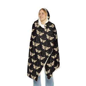 Gothic Death Moth Snuggie Blanket - Cozy Hooded Wrap Dark Aesthetic Halloween Gift Spooky Vintage style image 3
