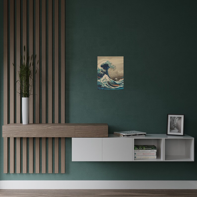 Satijnen poster berg Fuji en Japanse golf - traditionele kunst met een moderne twist - satijnen posters (300 gsm) afbeelding 4