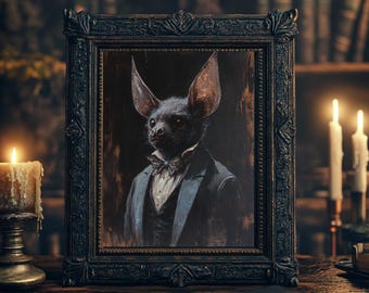 Victoriaans-gotisch vleermuisportret: spookachtige donkere Academia-muurkunst (digitale download)