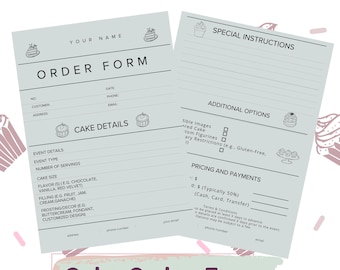Custom Digital Cake Order Form | Editable PDF for Bakeries & Cake Shops | Instant Download