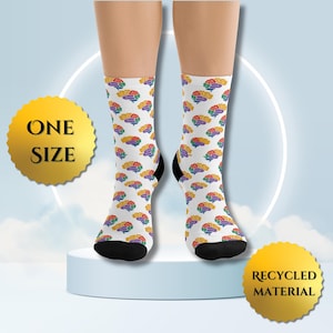 Colorful Brain Pattern Socks,,Recycled Material, Gift for Scientists, Thinkers, Teachers, Professors, Scientific Field, Boss, Co-Worker