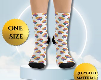 Colorful Brain Pattern Socks,,Recycled Material, Gift for Scientists, Thinkers, Teachers, Professors, Scientific Field, Boss, Co-Worker
