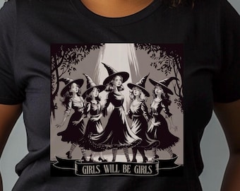 ガールズ・ウィル・ビー・ガールズ 魔女Tシャツ：ヴィンテージハロウィン魔女集会Tシャツ