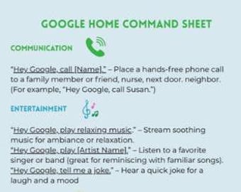 Google Home Command Sheet for Seniors: Easy Voice Assistant Guide (Digital Download)