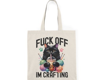 Funny Cat Crafting Tote Bag: Eco-Friendly Cotton Canvas