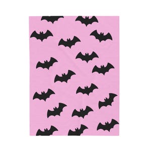 Pastel Goth Pink Velveteen Plush Blanket With Black Bats Halloween Blanket Pastel Goth Decor Goth Mom Gift