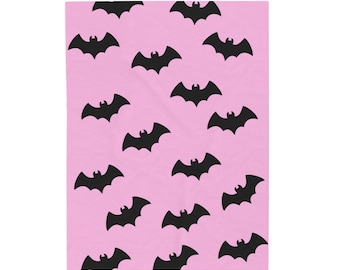 Pastel Goth Blanket: Pink Velveteen Plush with Black Bats